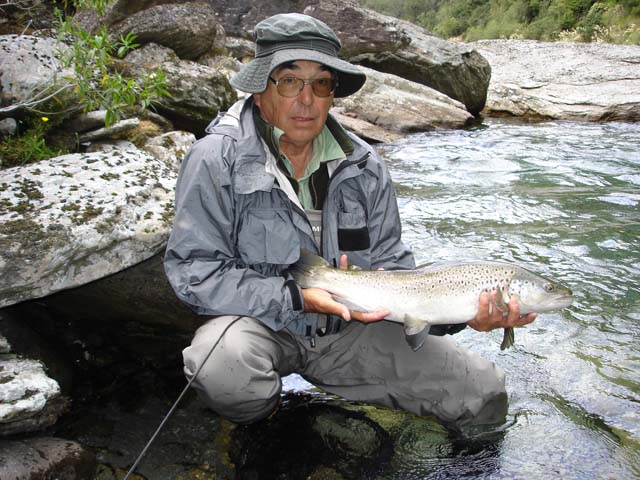 South Island New Zealand Brown trout with Reefton fishing guide Bryan Wilson.