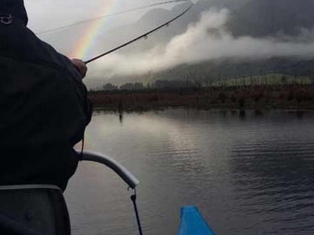 Lake fishing for Brown Trout in the Reefton area of the South Island, New Zealand with fishing guide Bryan Wilson
