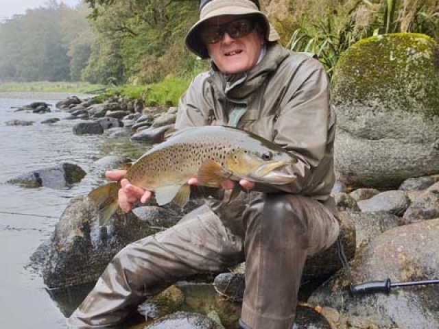 Hugh Foxcroft, Australia with a South Island New Zealand brown trout, guided by Reefton fly fishing guide, Bryan Wilson