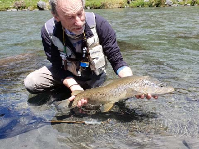 Fly fishing for Brown Trout in the Reefton area of the South Island, New Zealand with fishing guide Bryan Wilson