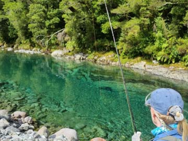 Fly fishing for Brown Trout in the Reefton area of the South Island, New Zealand with fishing guide Bryan Wilson