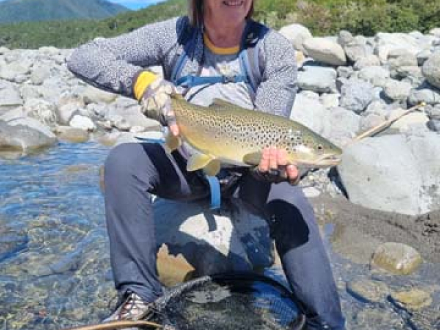 Fly fishing for Brown Trout in the Reefton area of the South Island, New Zealand with fishing guide Bryan Wilson