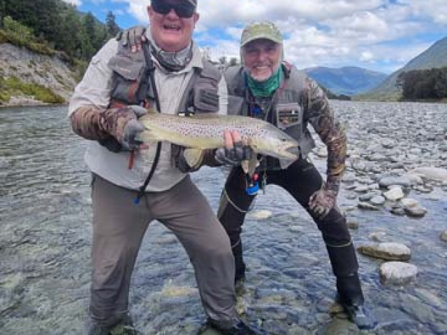 Fly fishing for Brown Trout in the Reefton area of the South Island, New Zealand with fishing guide Bryan Wilson