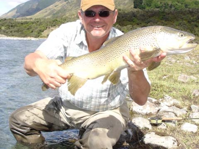 Fly fishing for Brown Trout in the Reefton area of the South Island, New Zealand with fishing guide Bryan Wilson