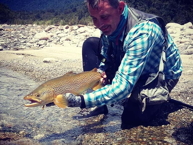 South Island New Zealand Brown trout with Bryan Wilson Reefton fishing guide
